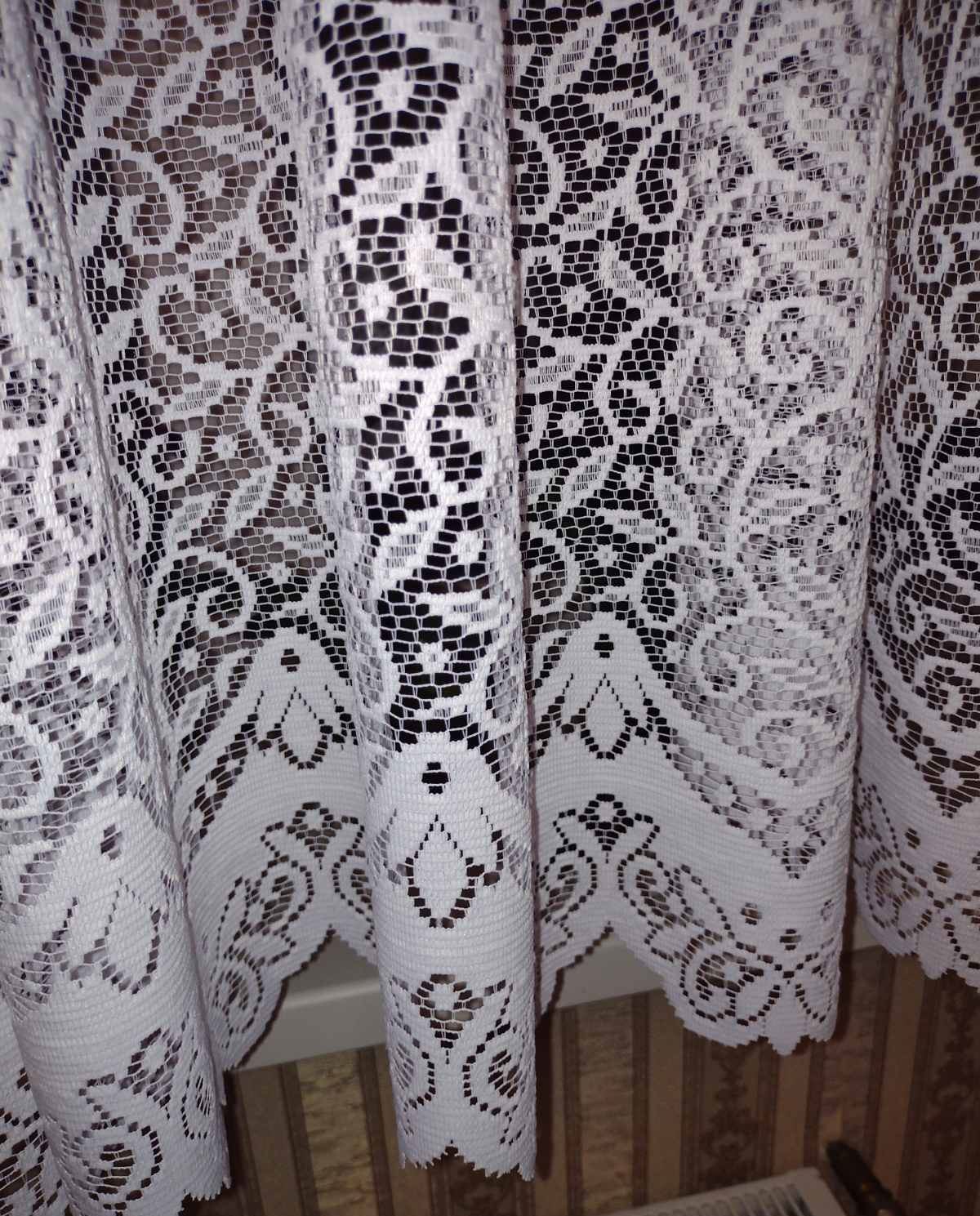Тюль кружевная белая, короткая, до подоконника, на кухню, на веранду, высота 1,60м, Турция