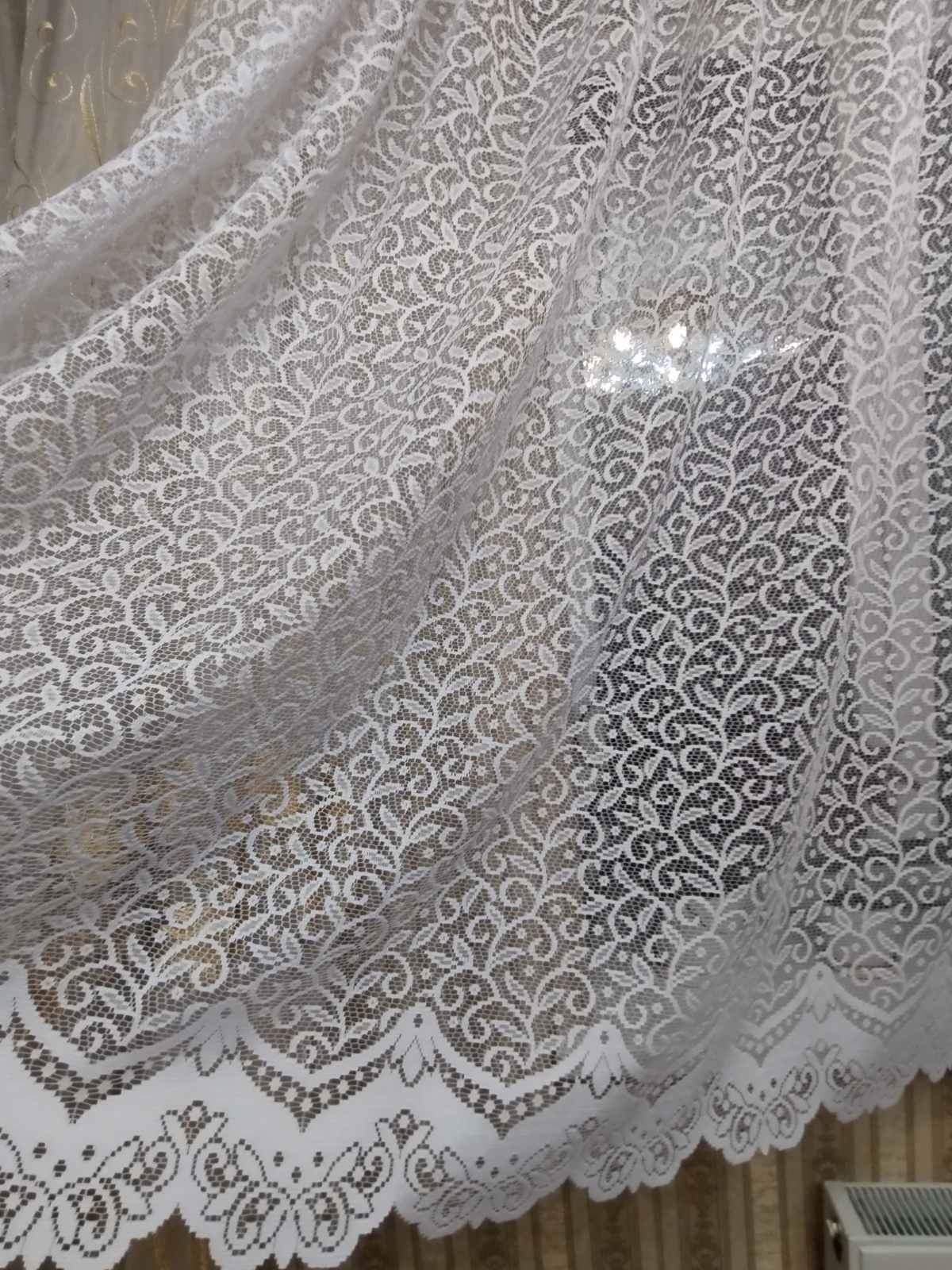 Тюль кружевная белая, короткая, до подоконника, на кухню, на веранду, высота 1,60м, Турция